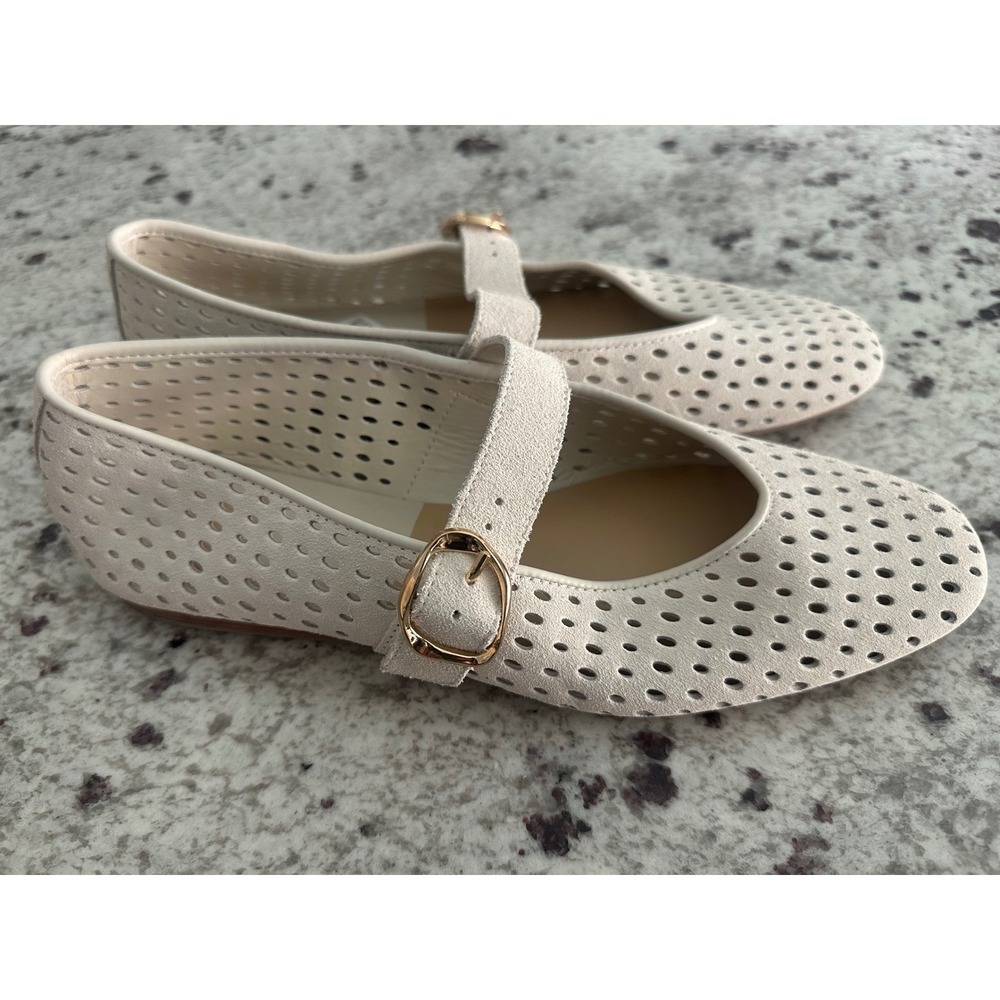 Dolce Vita Mikel Perforated Suede Mary Jane Ballet Flats Creme Ivory Size 9